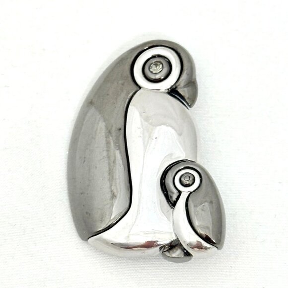 Vintage Liz Claiborne Mother & Baby Penguins Brooch - Picture 2 of 6
